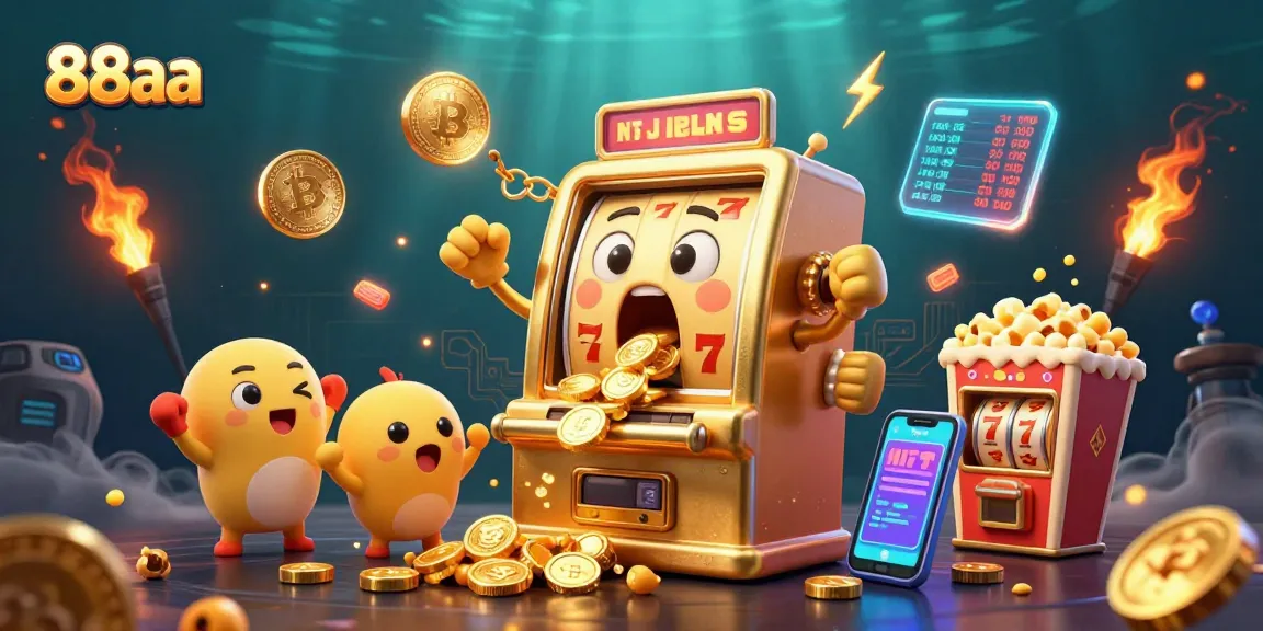Join the excitement of 88aa as the golden slot machine wins big with coins flying everywhere.