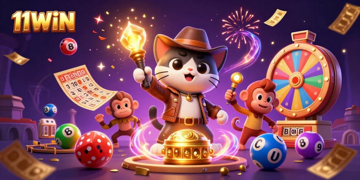 Join the adventure with 11WIN as the archaeologist cat and monkey discover treasures in a vibrant casino
